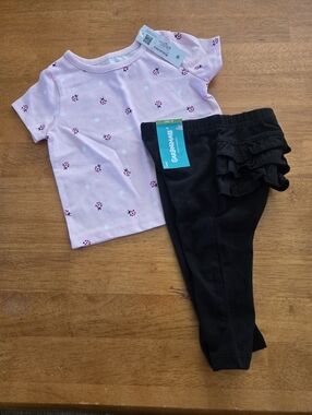 NWT Garanimals baby girl's pink short-sleeve t-shirt and Black Pants  6-9 Months
